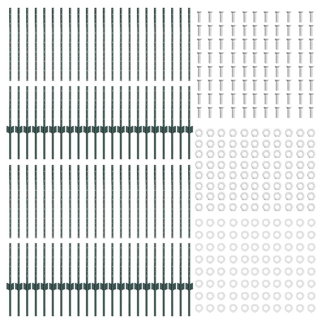 Fence post 44 pcs Green 140 cm Steel