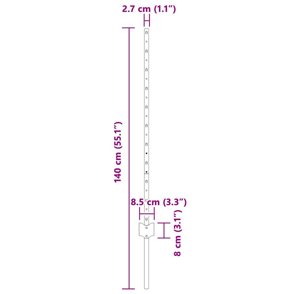 Fence post 44 pcs Green 140 cm Steel