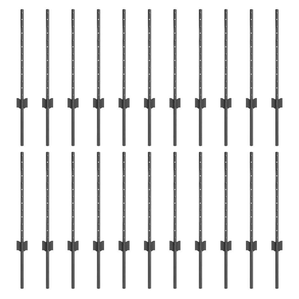 Fence Post 22 pcs Grey 100 cm Steel