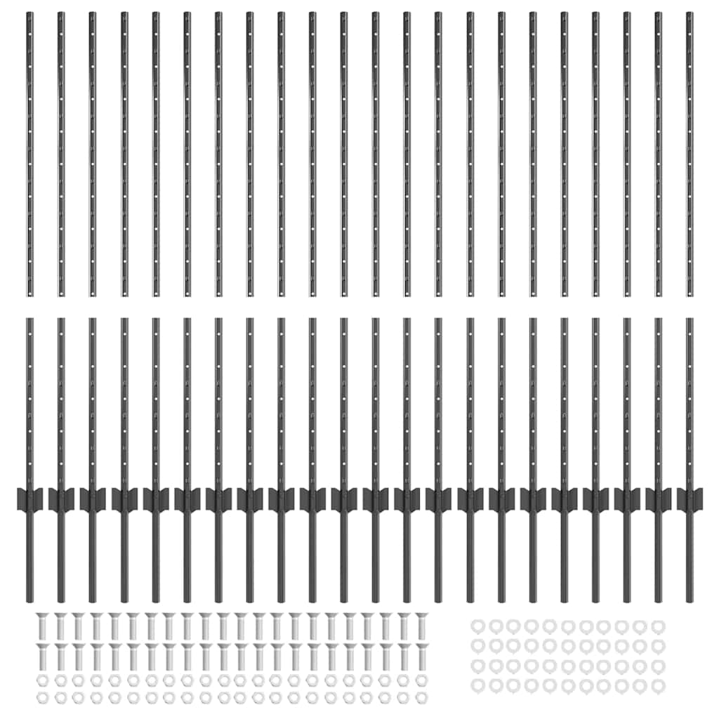 Sidabriniai tvorelių stulpai 44 pcs Pilka metalas