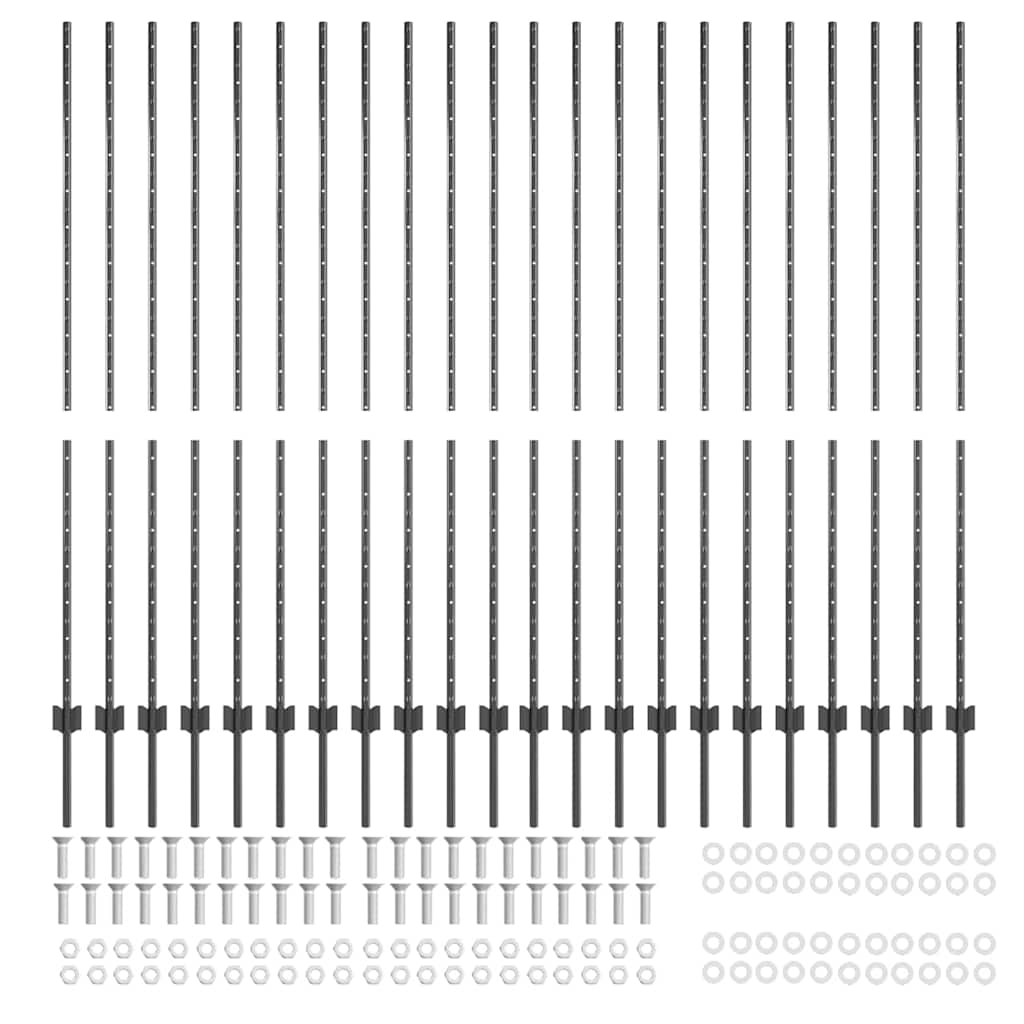 Sidabriniai tvorelių stulpai 44 pcs Pilka metalas