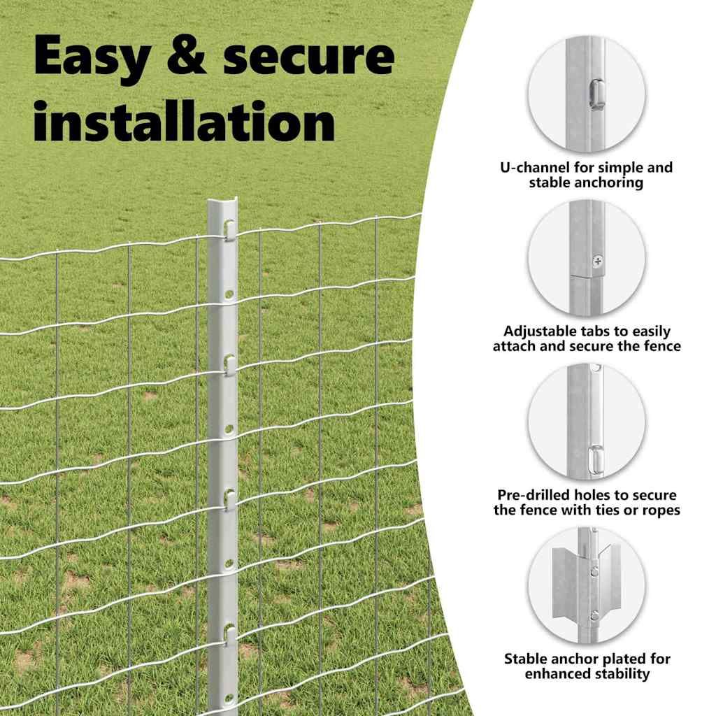 Green fence posts 44 pcs Silver Galvanized steel