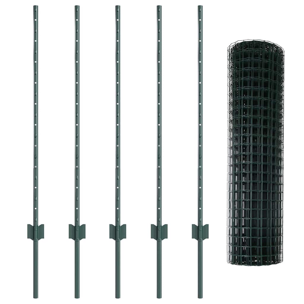 Fence with Posts Green 1 x 10 m Steel and PVC