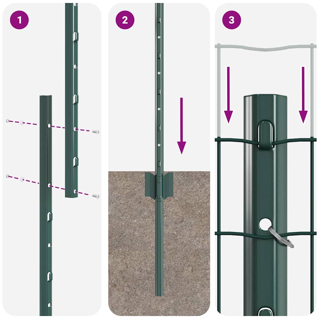 Fence with Posts Green 1 x 10 m Steel and PVC