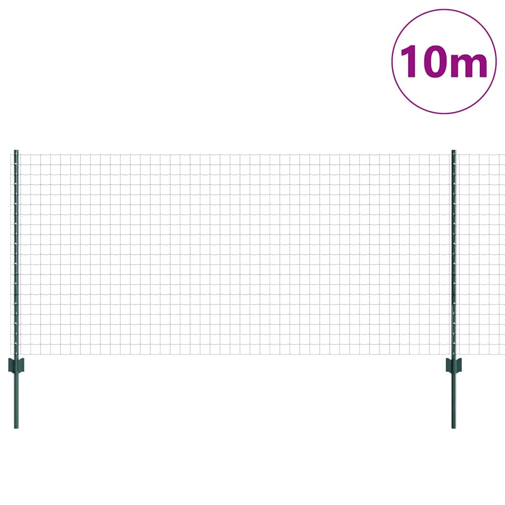 Fence with Posts Green 1 x 10 m Steel and PVC