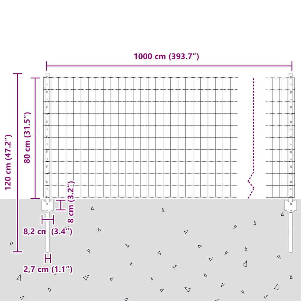 Žoga ar stabiem Zaļa 0,8 x 10 m Tērauds un PVC