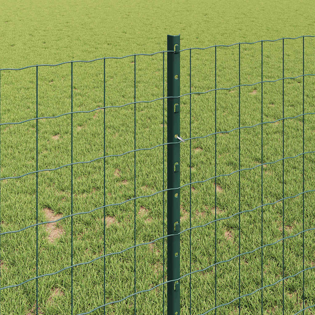 Fence with Posts Green 1 x 10 m Steel and PVC
