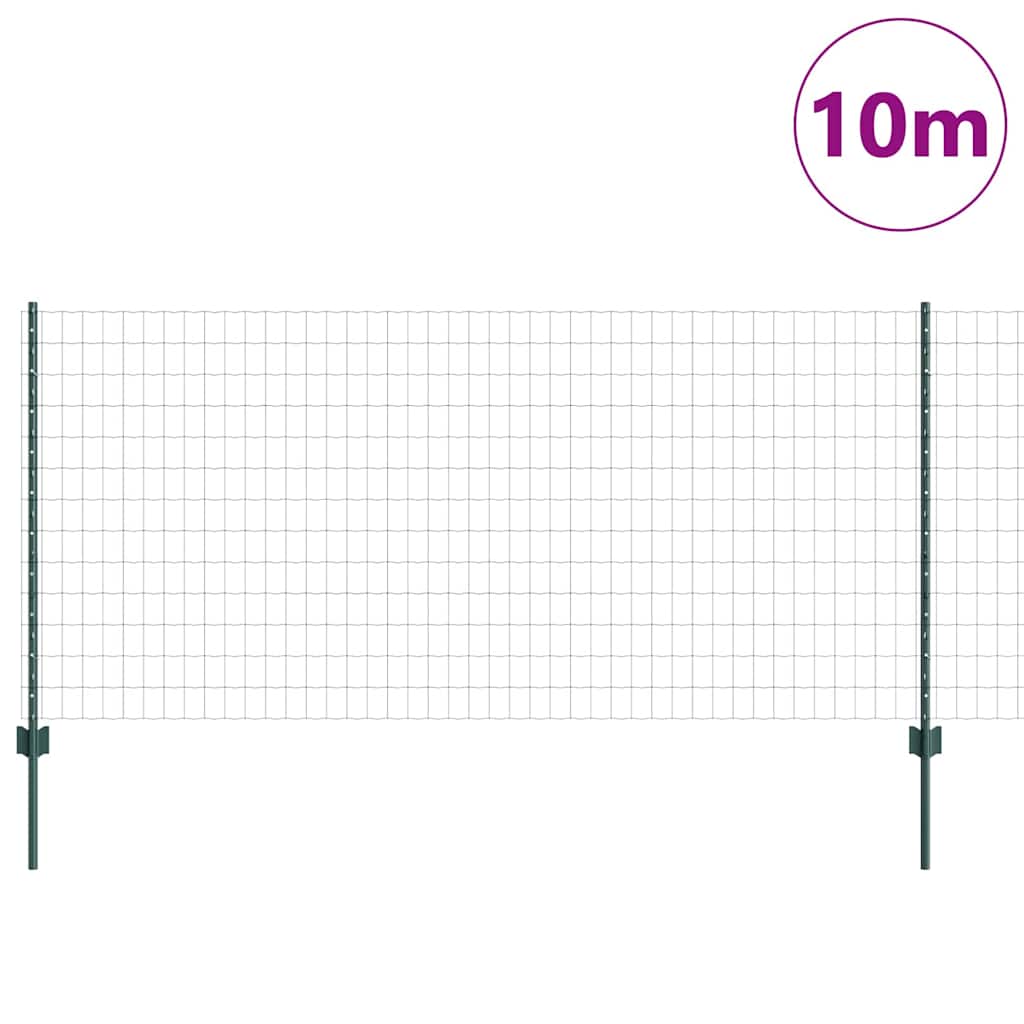 Fence with Posts Green 1 x 10 m Steel and PVC