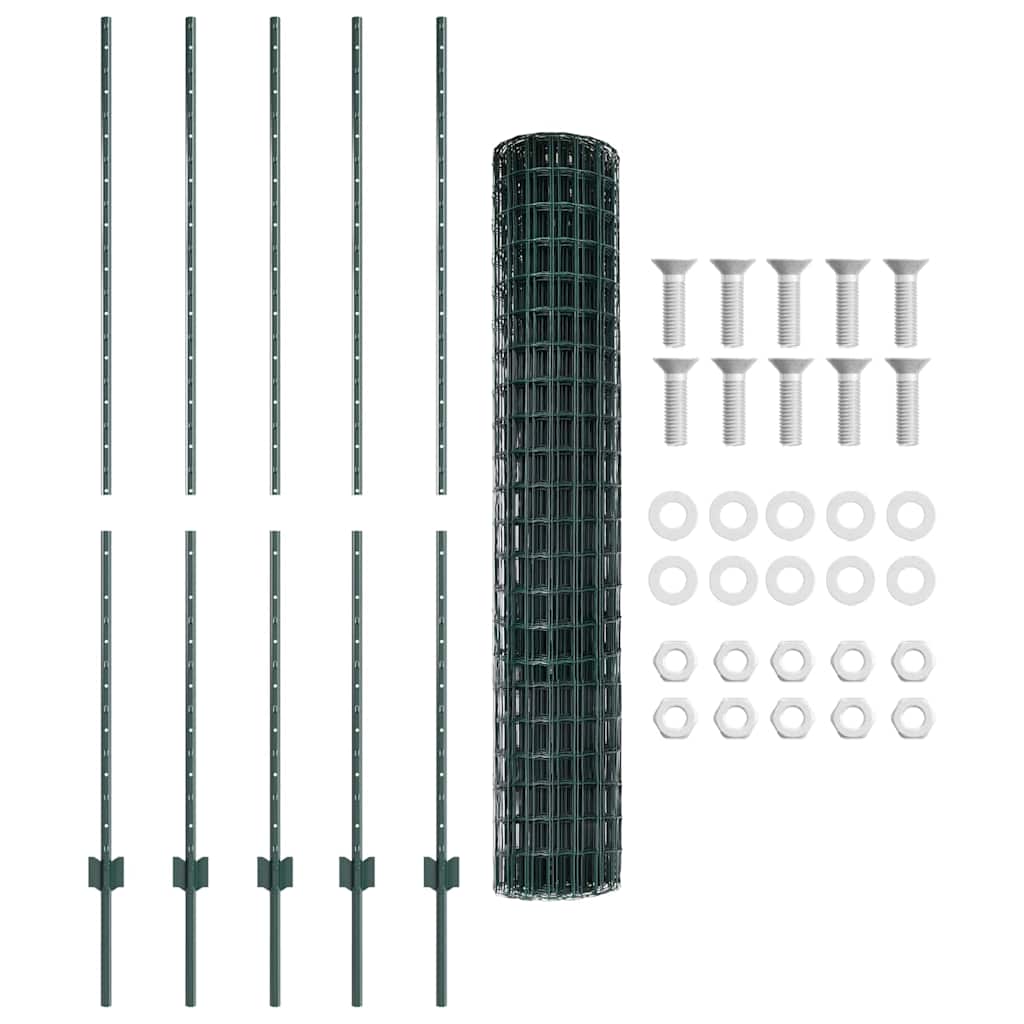 Fence with Posts Green 1.5 x 10 m Steel