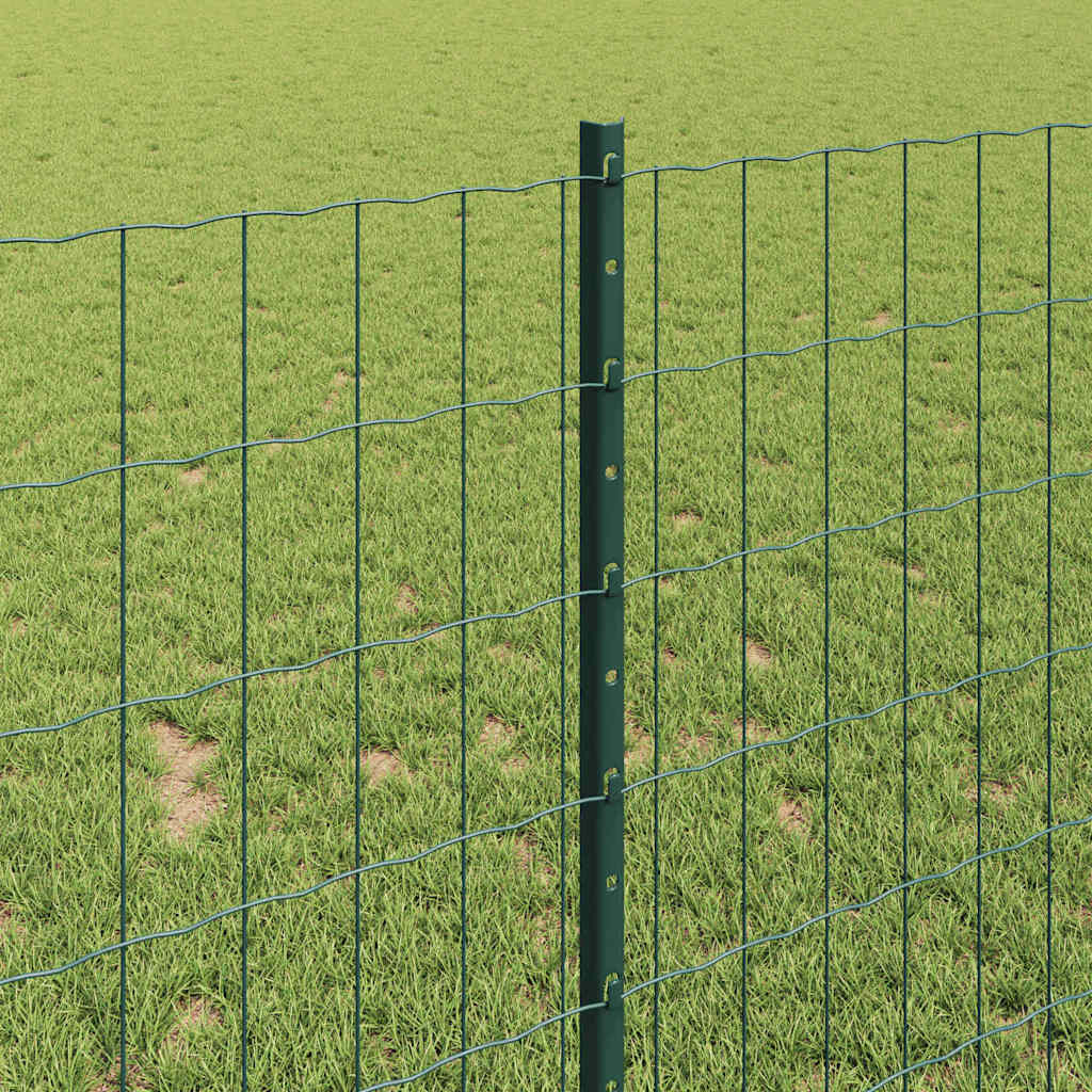 Fence with Posts Green 1 x 10 m Steel and PVC