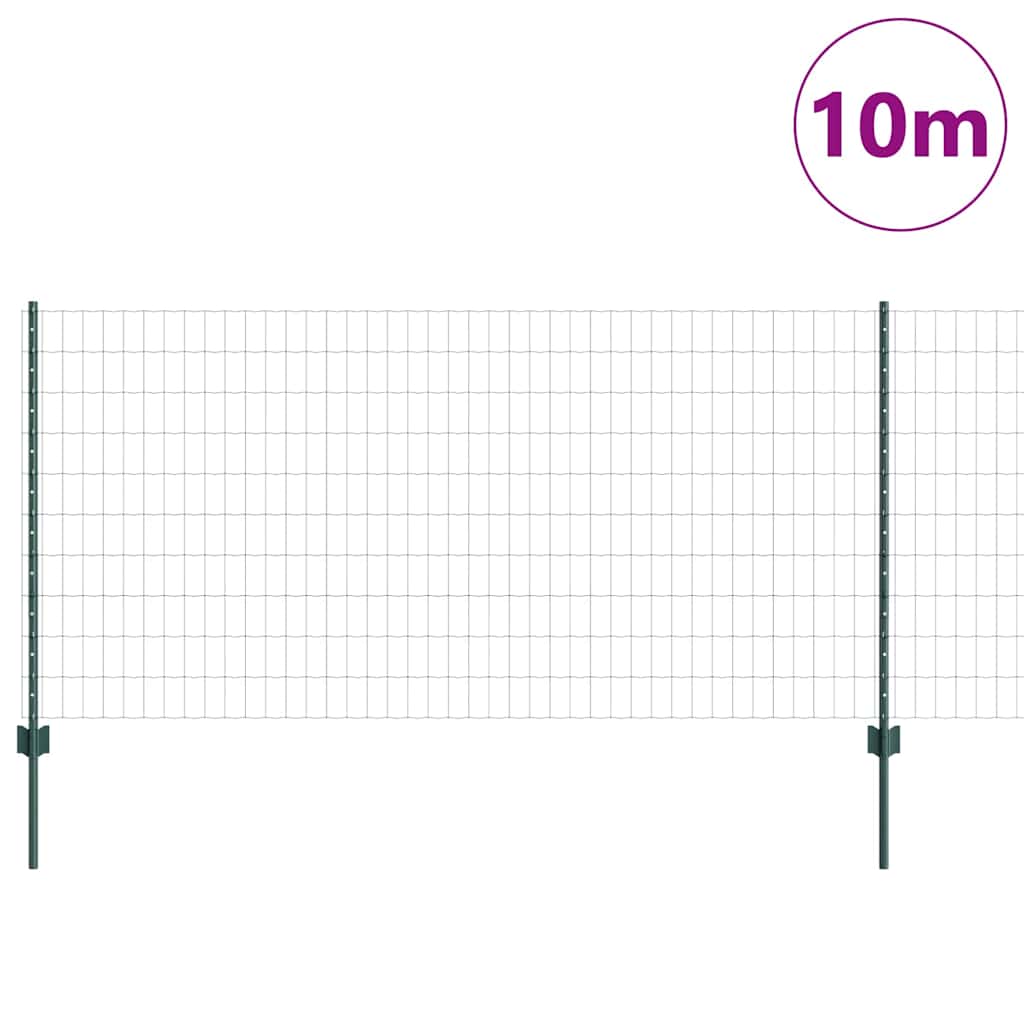 Fence with Posts Green 1 x 10 m Steel and PVC