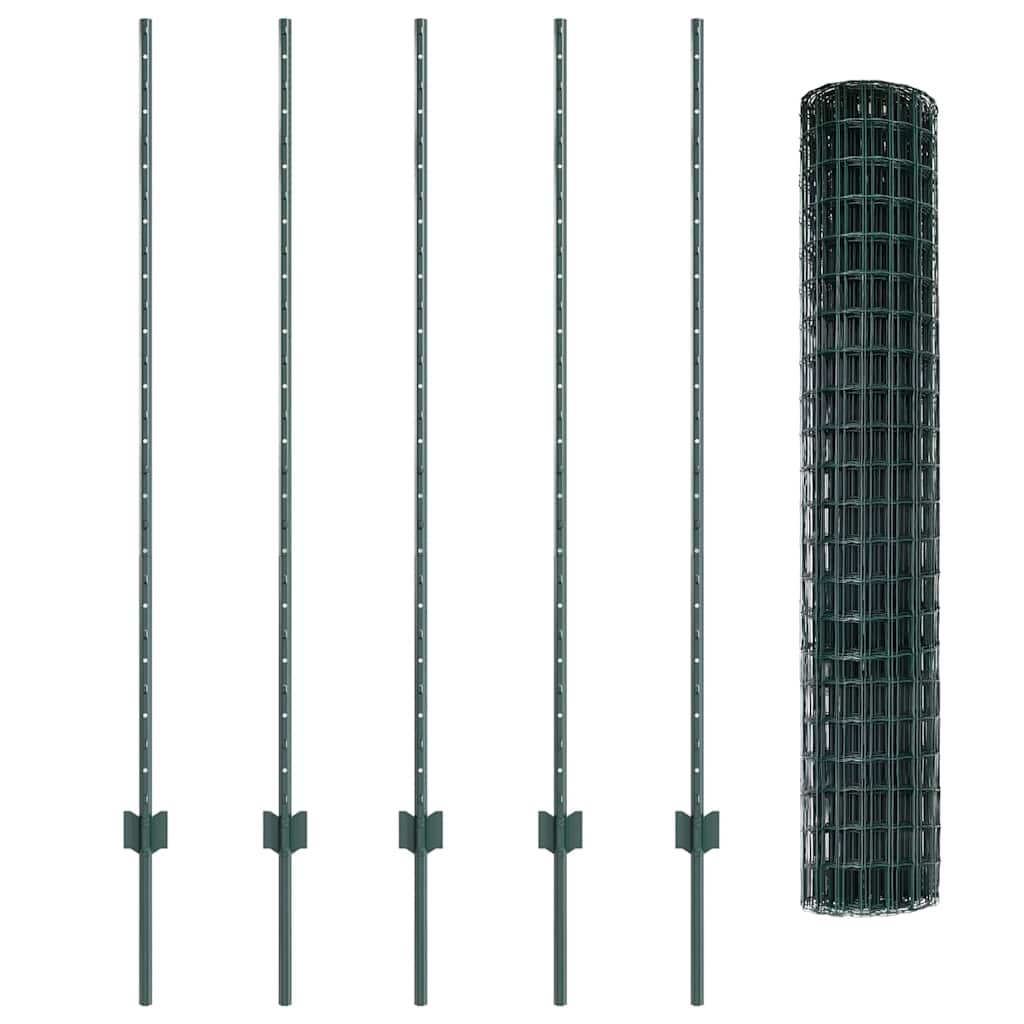 Fence with Poles Green 1.4 x 10 m Steel