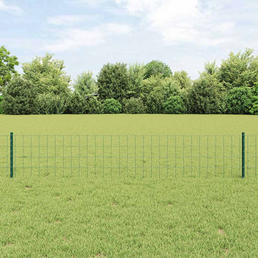 Fence with posts Green 0.4 x 10 m Steel and PVC