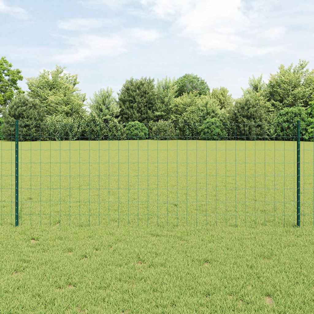 Fence with Posts Green 0.8 x 10 m Steel and PVC