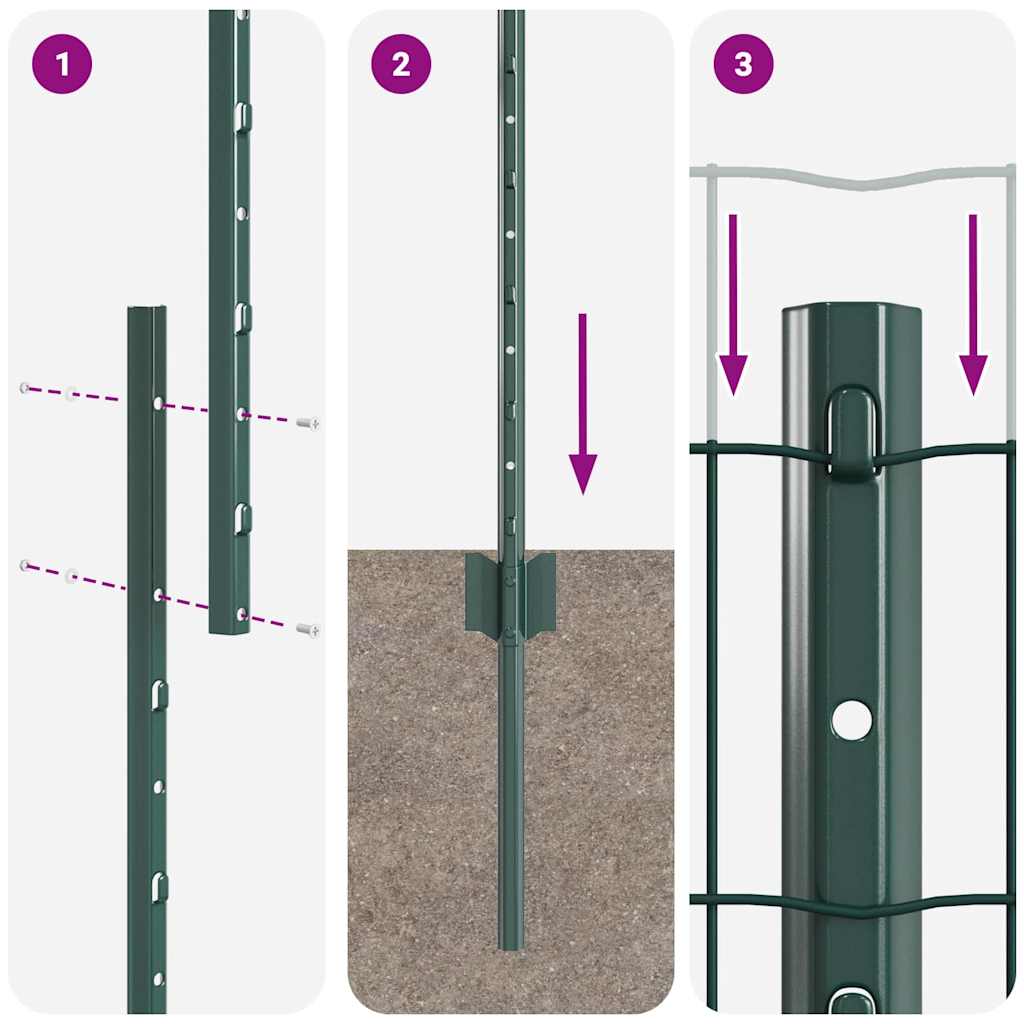 Euro tvoros su stulpu 10 x 1 m PVC dengtas plienas Žalia