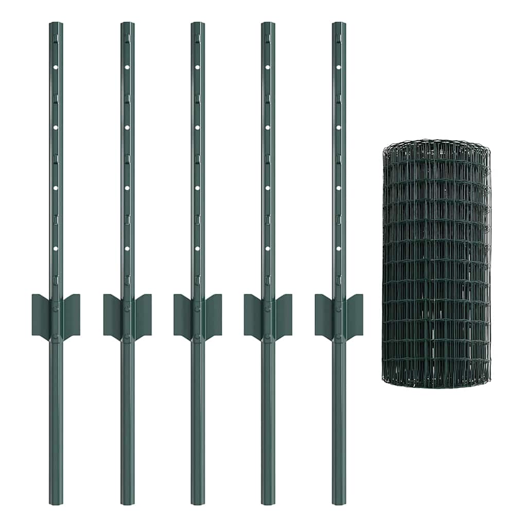 Fence with posts Green 0.4 x 10 m Steel and PVC