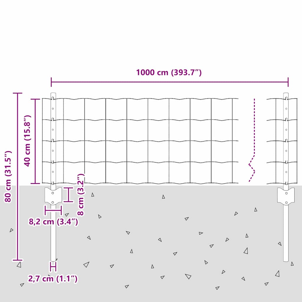 Fence with posts Green 0.4 x 10 m Steel and PVC