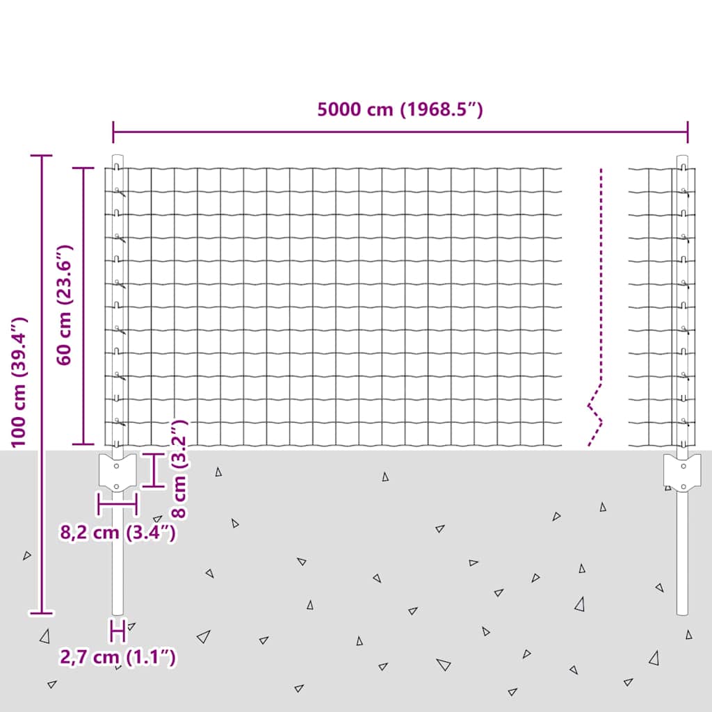 Fence with posts Green 0.6 x 50 m Steel and PVC