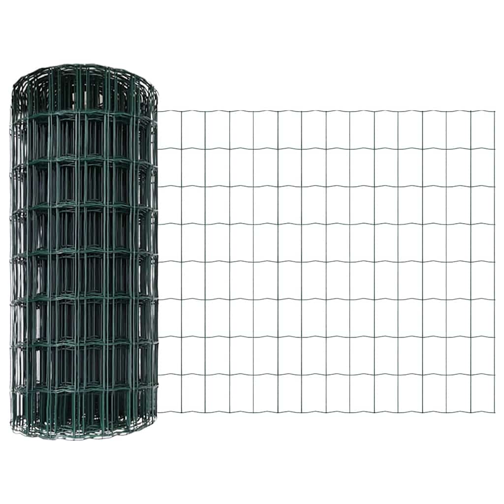 Fence with posts Green 0.6 x 50 m Steel and PVC