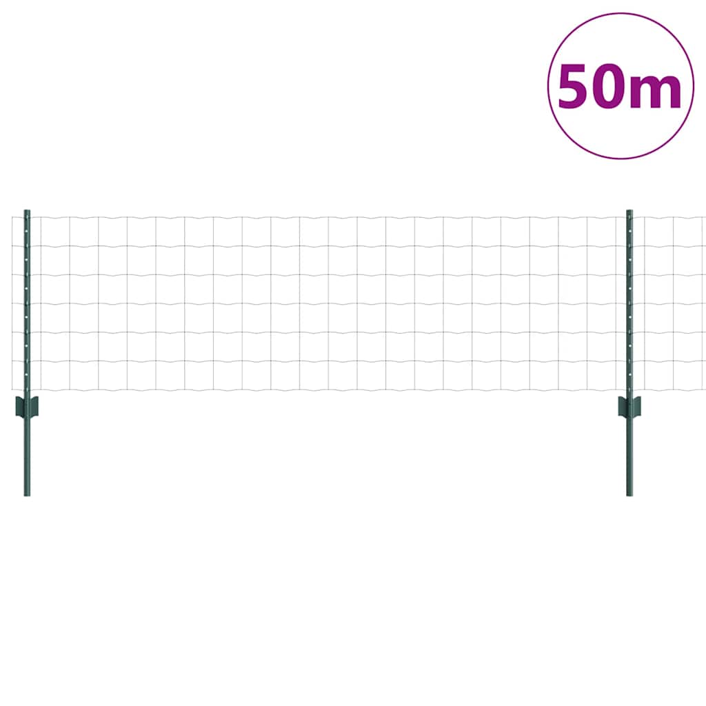 Fence with posts Green 0.6 x 50 m Steel and PVC