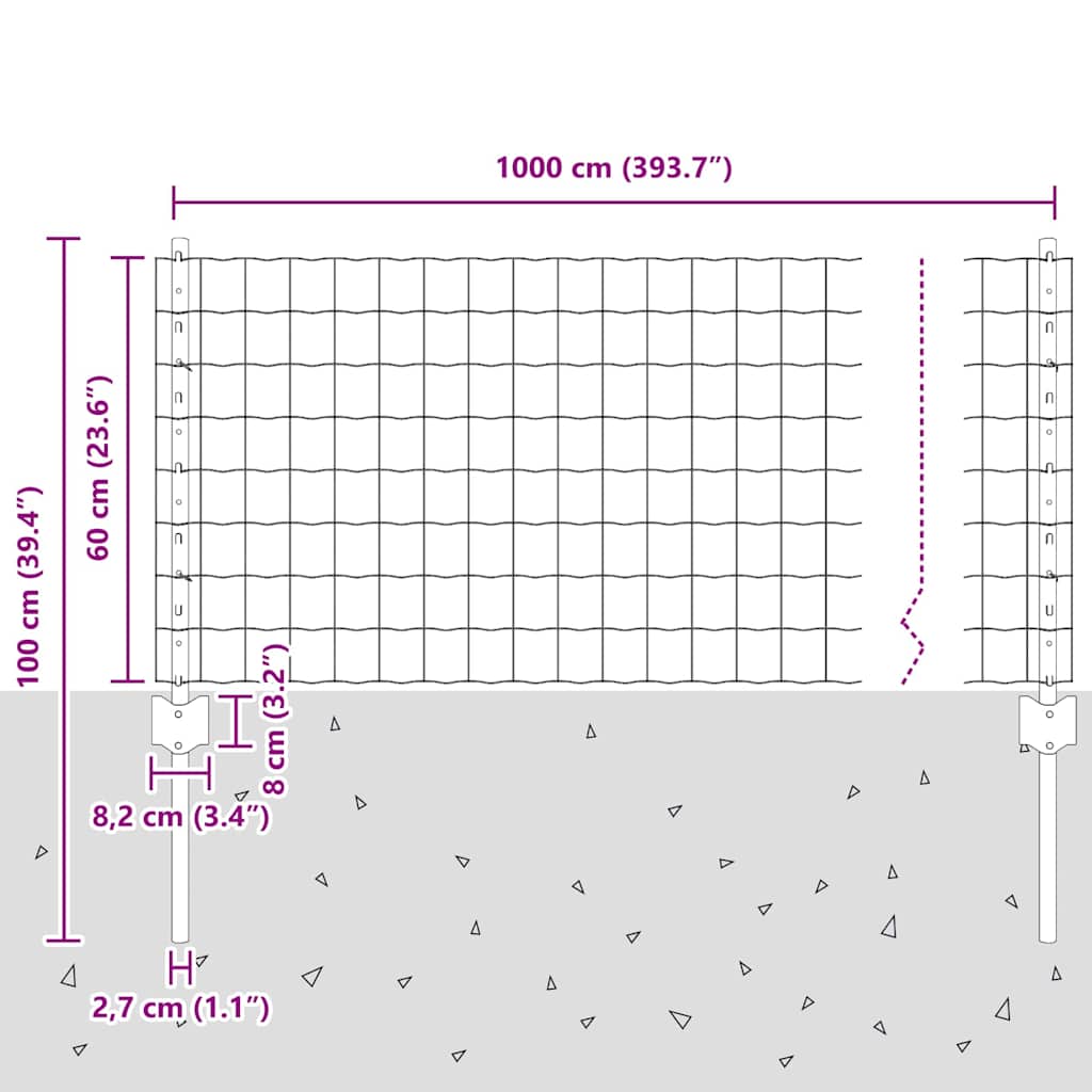 Fence with Posts Green 0.6 x 10 m Steel and PVC