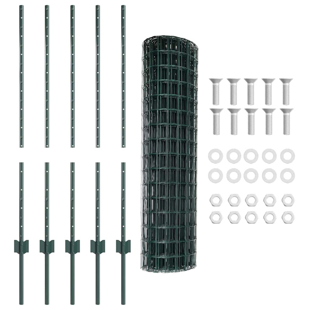Euro tvoros su stulpu 10 x 1 m PVC dengtas plienas Žalia