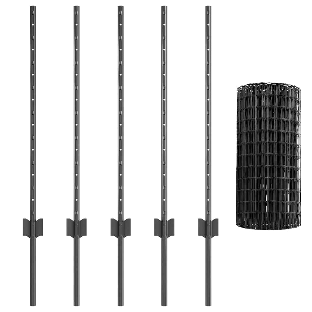 Žoga ar stabiem Pelēka 0,8 x 10 m Tērauds un PVC