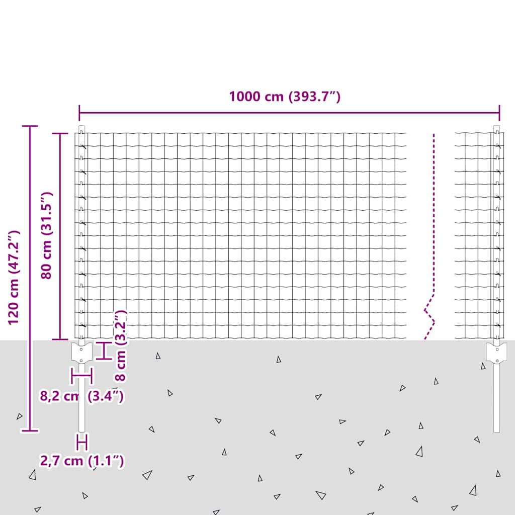 Žoga ar stabiem Pelēka 0,8 x 10 m Tērauds un PVC