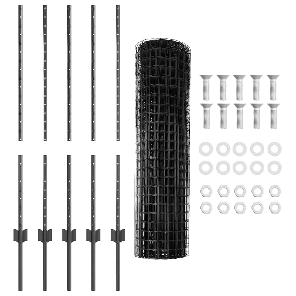 Tvora su stulpais Pilka 1 x 10 m Plienas ir PVC