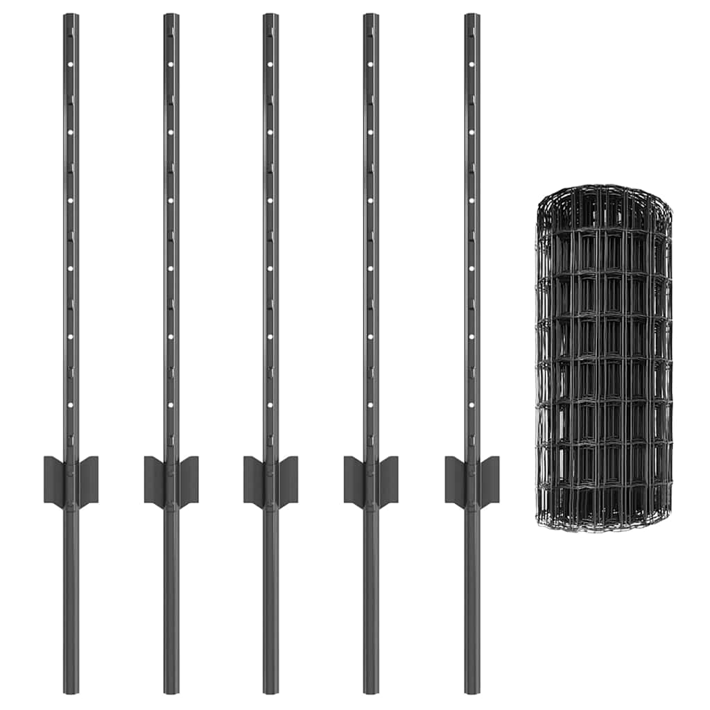 Fence with Posts Grey 0.6 x 10 m Steel and PVC