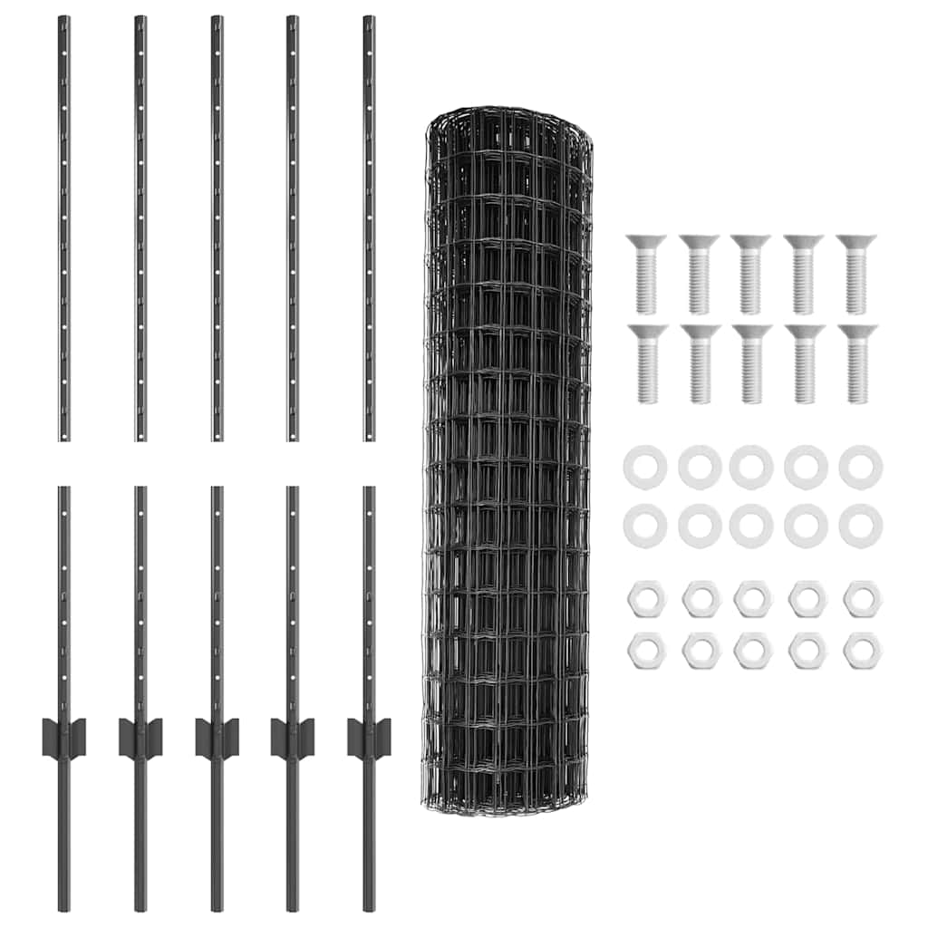 Tvora su stulpais Pilka 1 x 10 m Plienas ir PVC