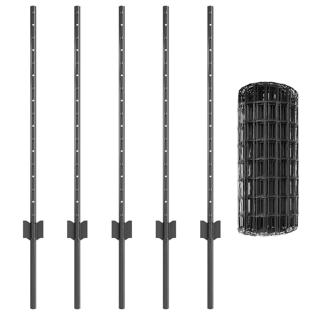 Fence with Posts Grey 0.8 x 10 m Steel and PVC