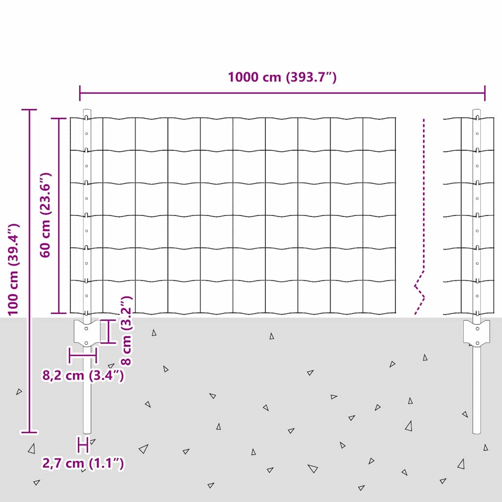 Fence with Posts Grey 0.6 x 10 m Steel and PVC