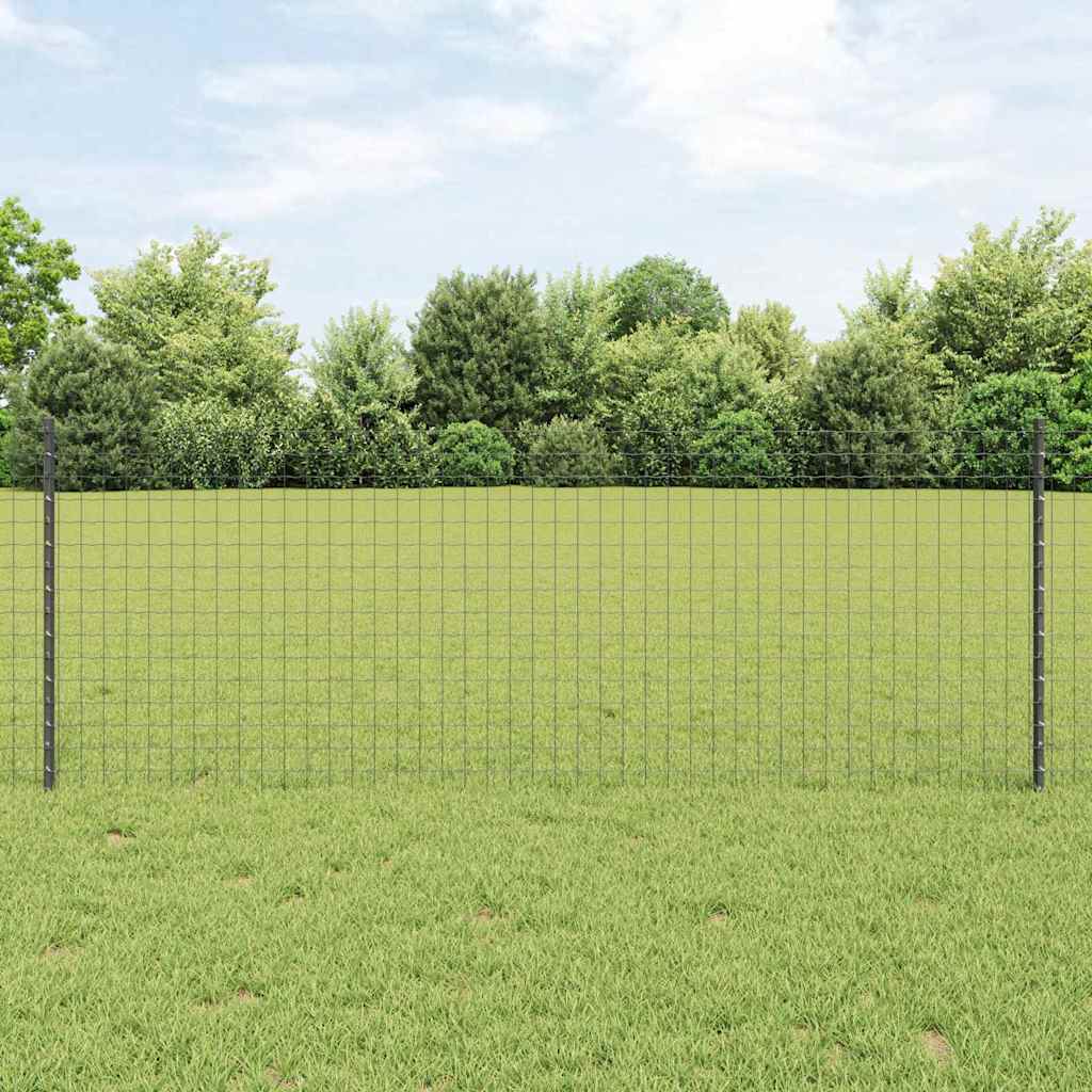 Fence with posts Grey 0.8 x 25 m Steel and PVC