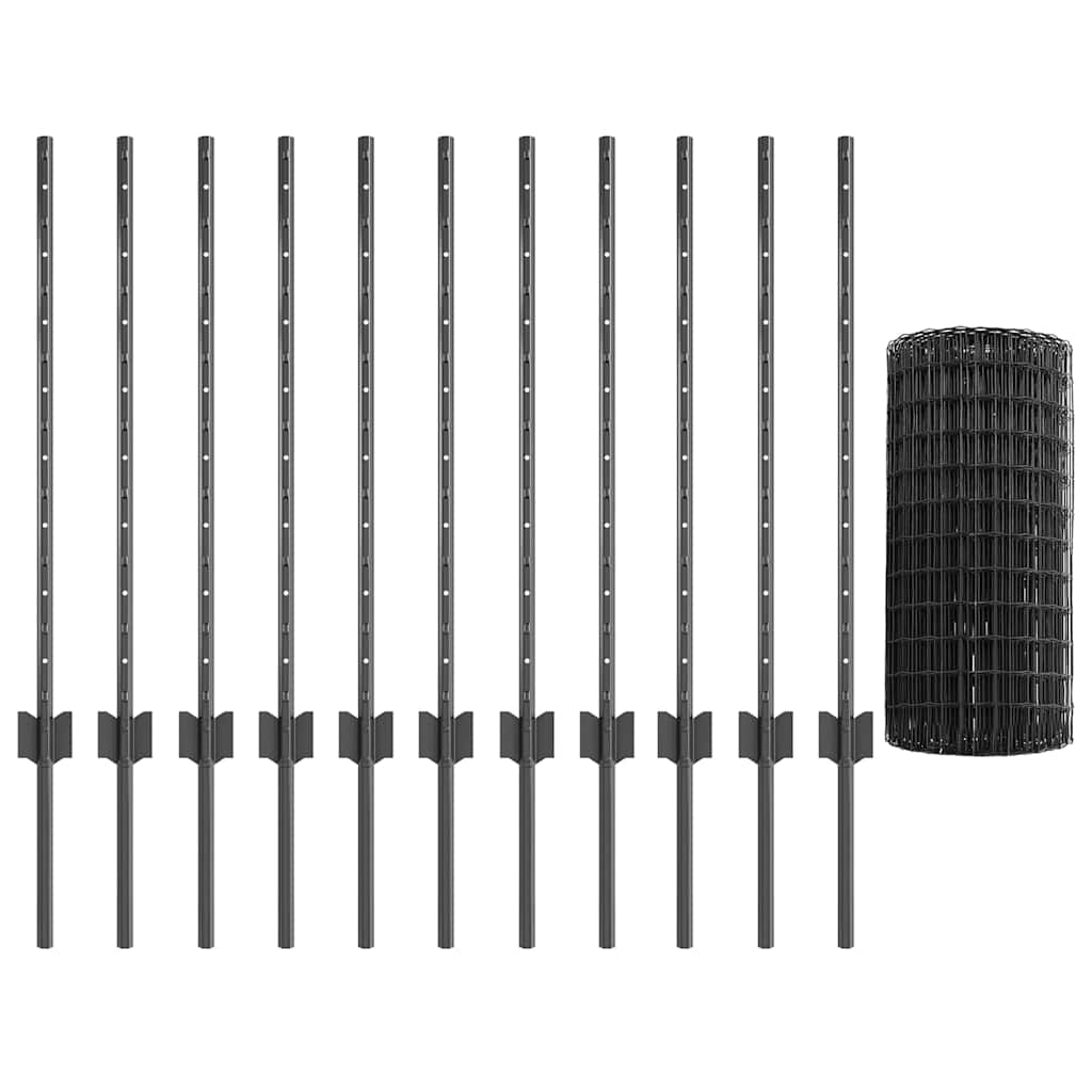 Fence with posts Grey 0.8 x 25 m Steel and PVC