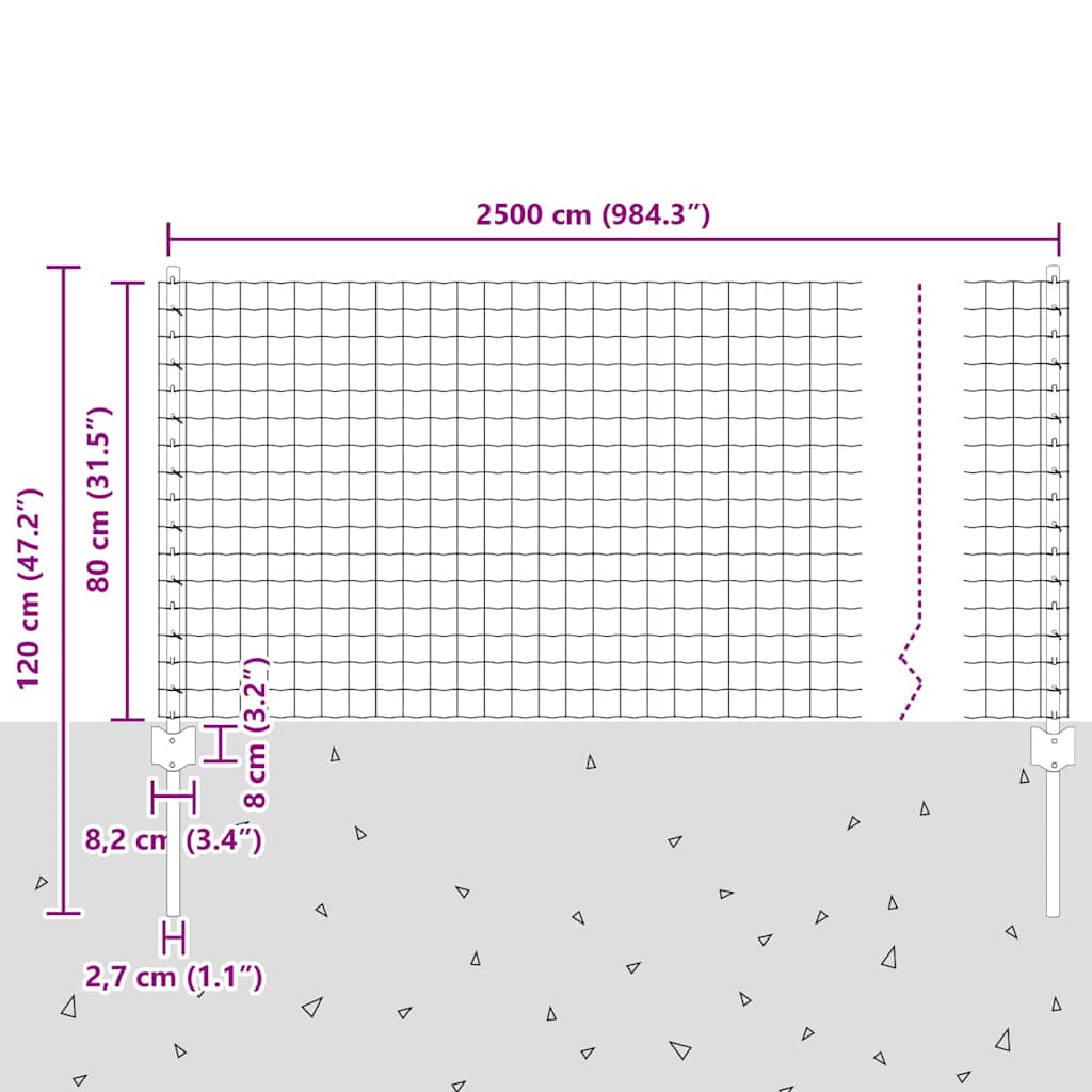 Fence with posts Grey 0.8 x 25 m Steel and PVC