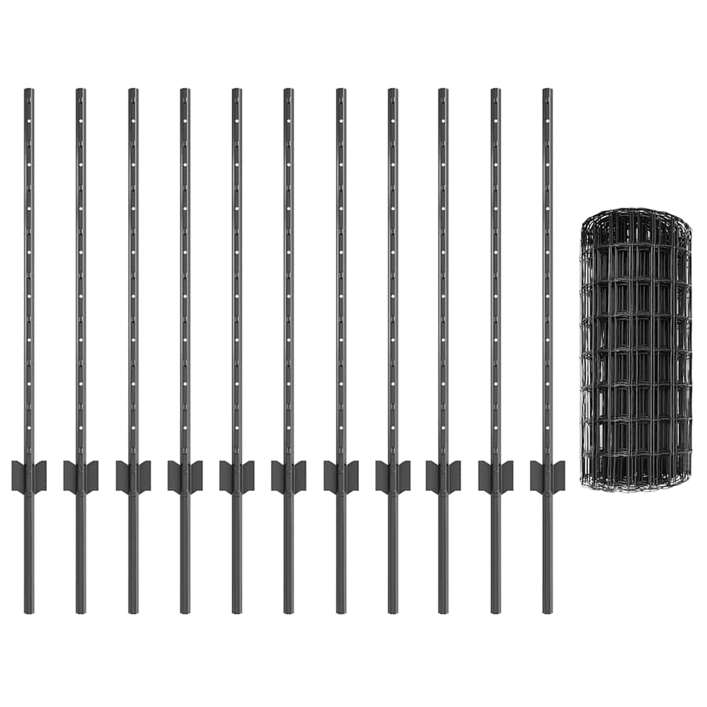 Fence with posts Grey 0.8 x 25 m Steel and PVC