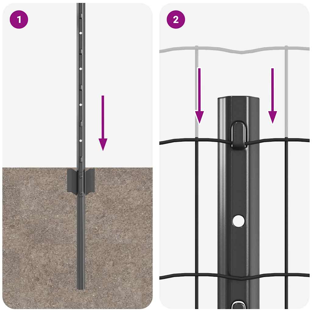 Euro tvoros su stulpu 25 x 0,6 m PVC dengtas plienas Pilka