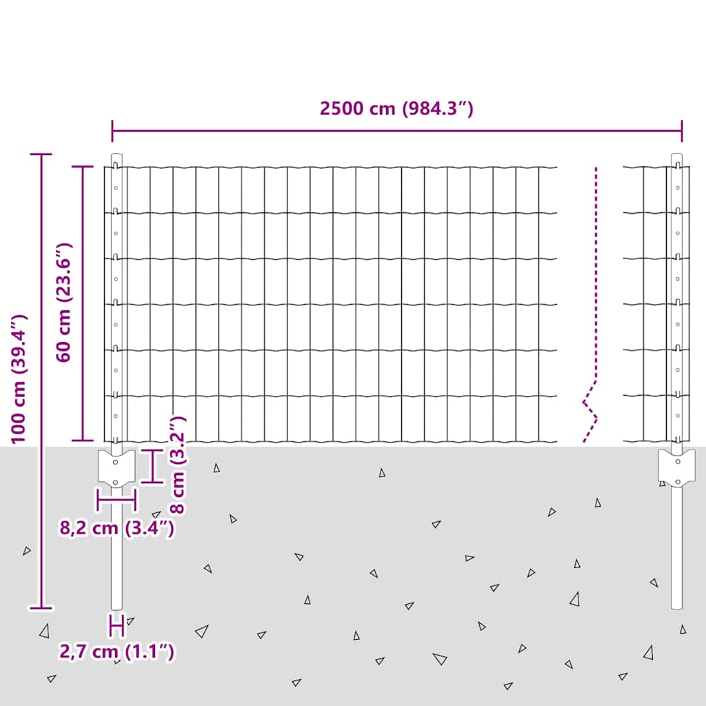 Euro tvoros su stulpu 25 x 0,6 m PVC dengtas plienas Pilka