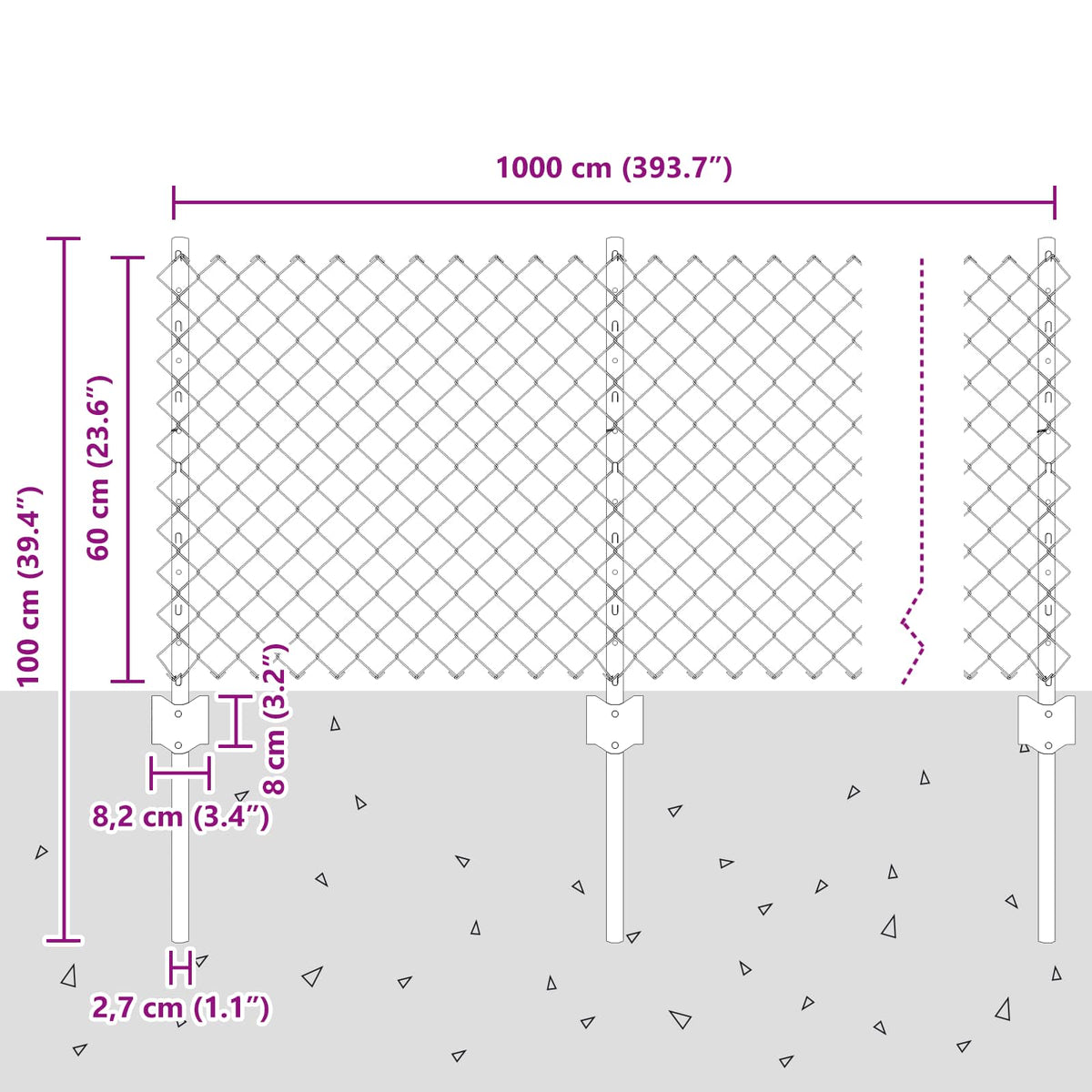 Grandininės tvoros su stulpeliu 10 x 0,6 m PVC dengtas plienas