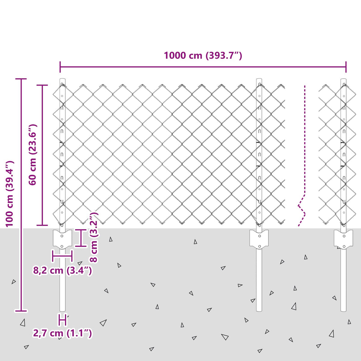 Grandininės tvoros su stulpeliu 10 x 0,6 m PVC dengtas plienas