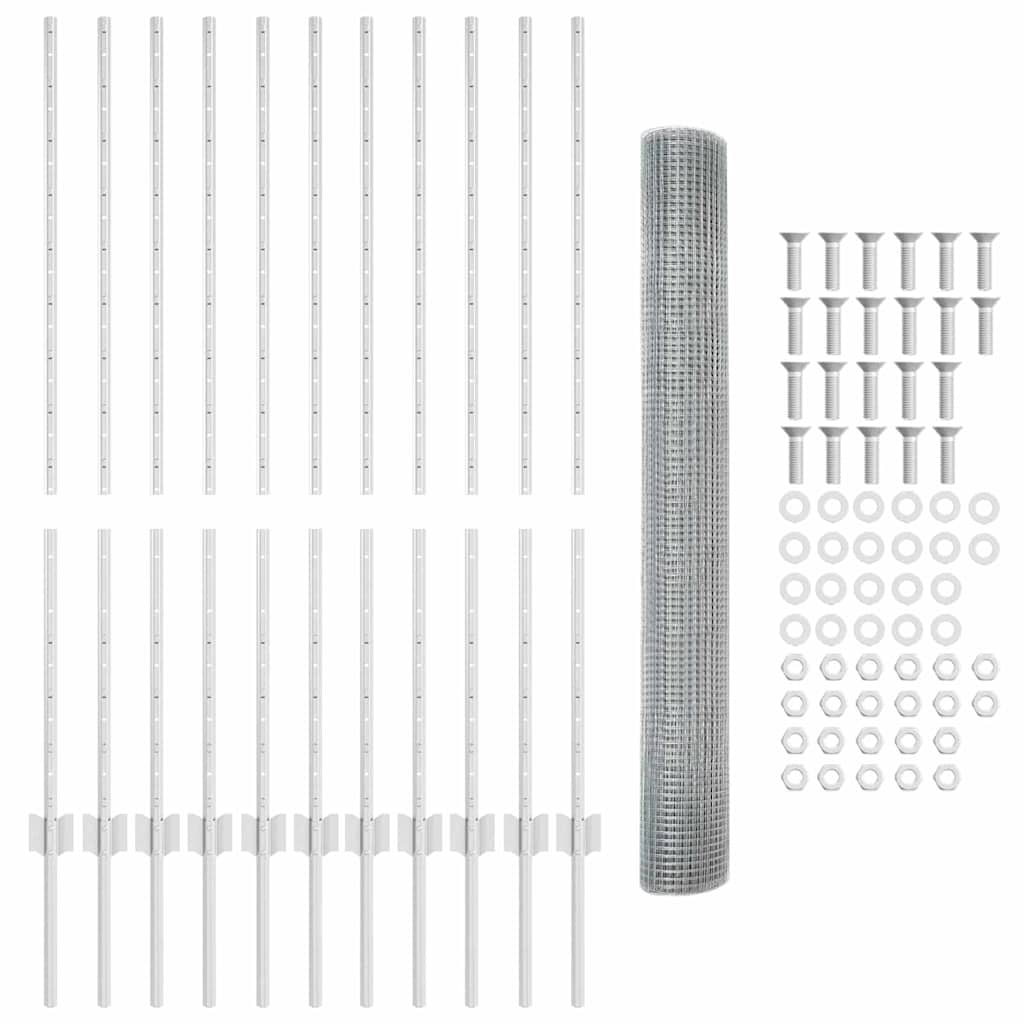 Suvirintas vielos tvora su stulpeliais 25 x 1,2 m Sidabrinė