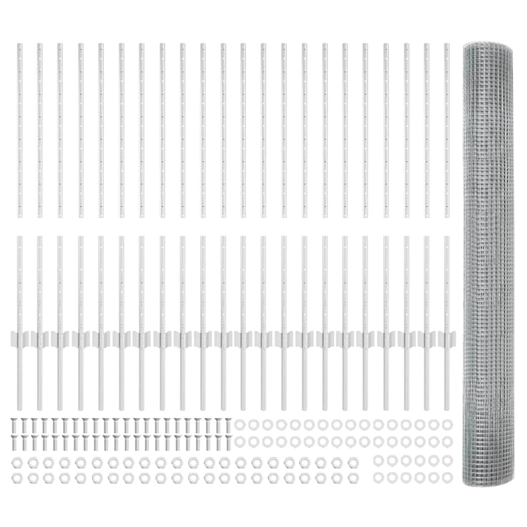 Fence with posts Silver 1 x 50 m Steel
