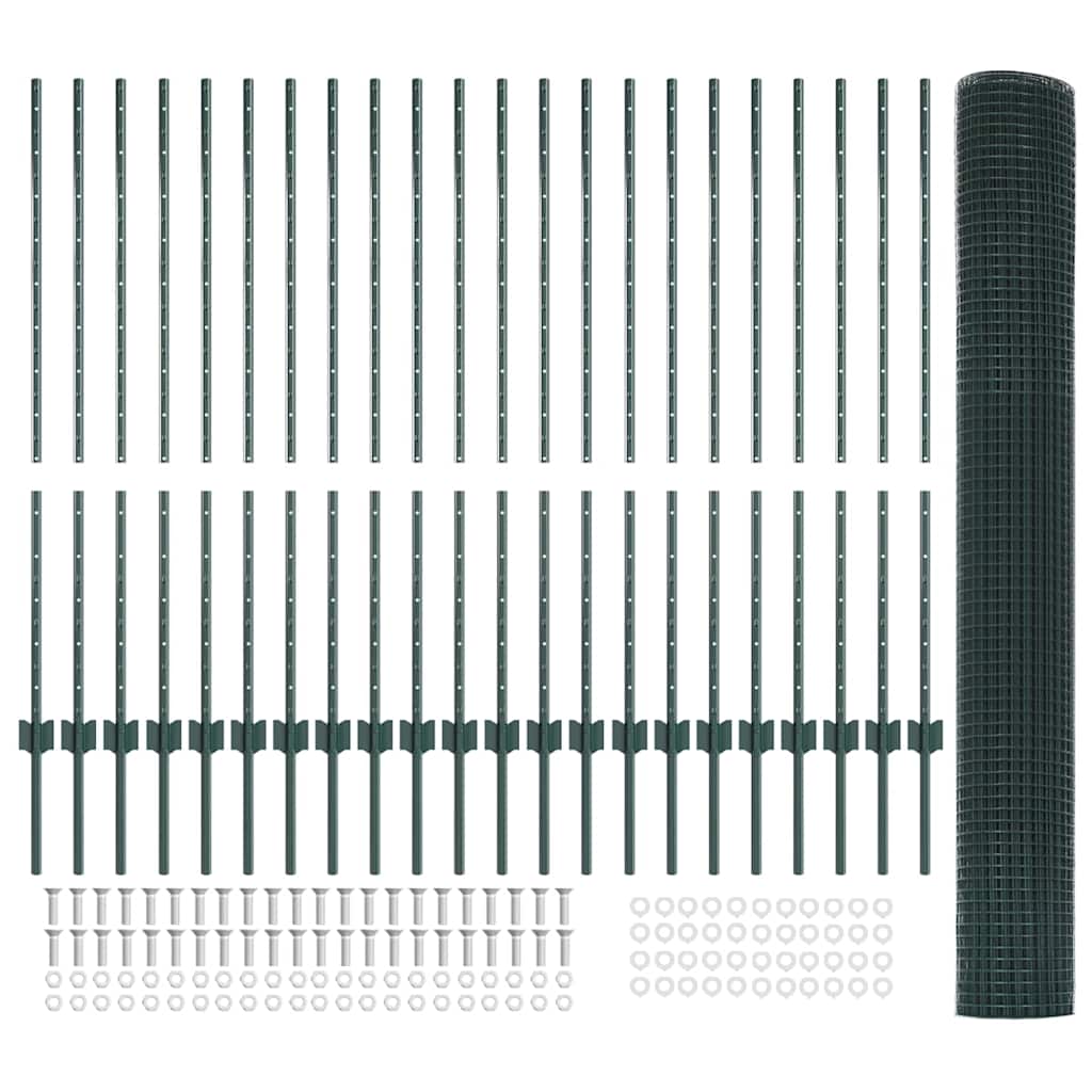 Fence with Posts Green 1.2 x 50 m Steel and PVC