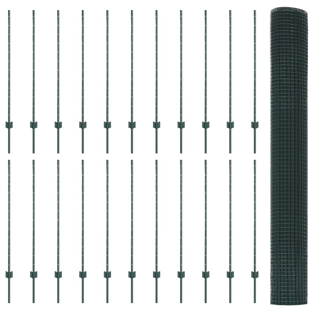 Fence with Posts Green 1.2 x 50 m Steel and PVC