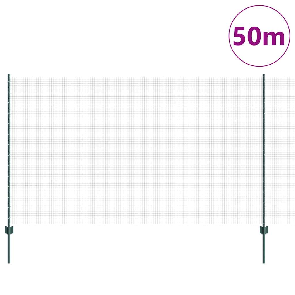 Suvirintas vielos tvora su stulpeliais 50 x 1,4 m Žalia