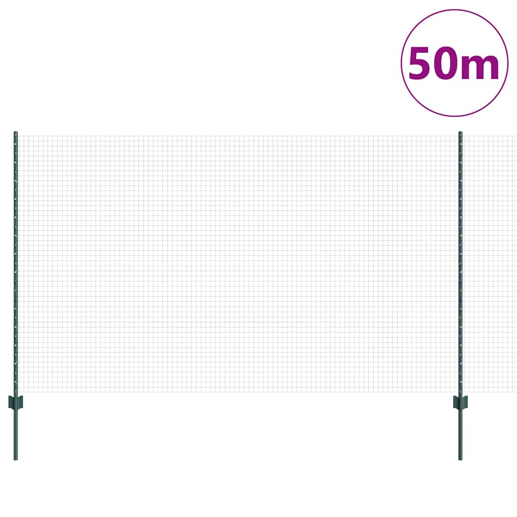 Suvirintas vielos tvora su stulpeliais 50 x 1,4 m Žalia