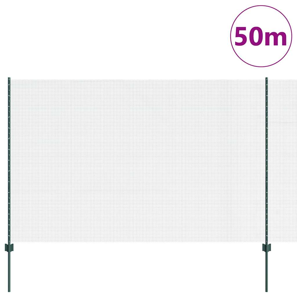 Suvirintas vielos tvora su stulpeliais 50 x 1,5 m Žalia
