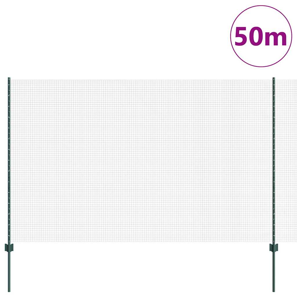 Suvirintas vielos tvora su stulpeliais 50 x 1,5 m Žalia