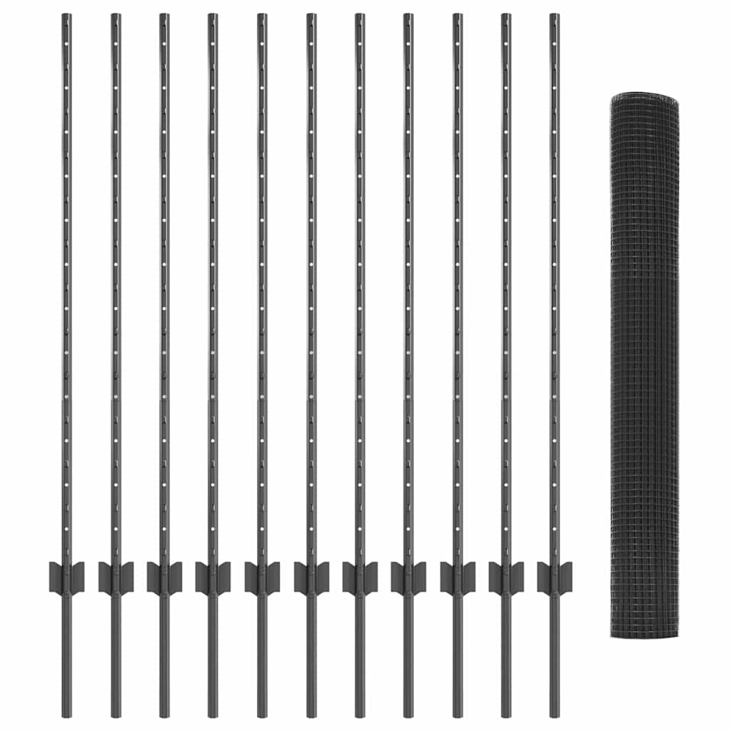 Fence with posts Grey